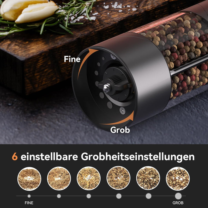 Salz und Pfeffermühle elektrische 2er Set, USB wiederaufladbare-Gewürzmühle elektrisch, einstellbare