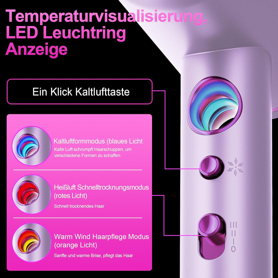Tisoutec Föhn,Fön,Haartrockner Profi Ionen mit AC Motor 2400W Reisefön Diffusor|Haarfön 4-in-1|Heiss