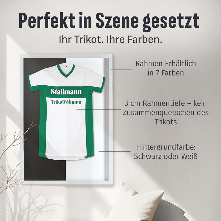Trikotrahmen 'Easy Click & Fill' mit Tür | Rahmen-Farbe: Weiss | Hintergrund: Schwarz | Grösse: 70 x