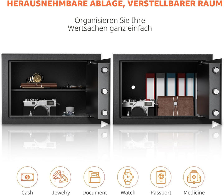 Safe Tresor mit Schlüssel, WASJOYE Möbeltresor mit Schlüssel-Schloss für Zuhause/Büro, 16L Wandtreso