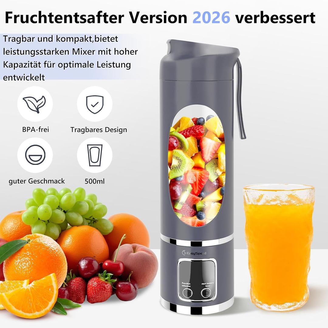 EasySpeed Tragbarer Mixer Smoothie Maker, 500ml Persönlicher Mini Entsafter Auslaufsicherem Deckel &