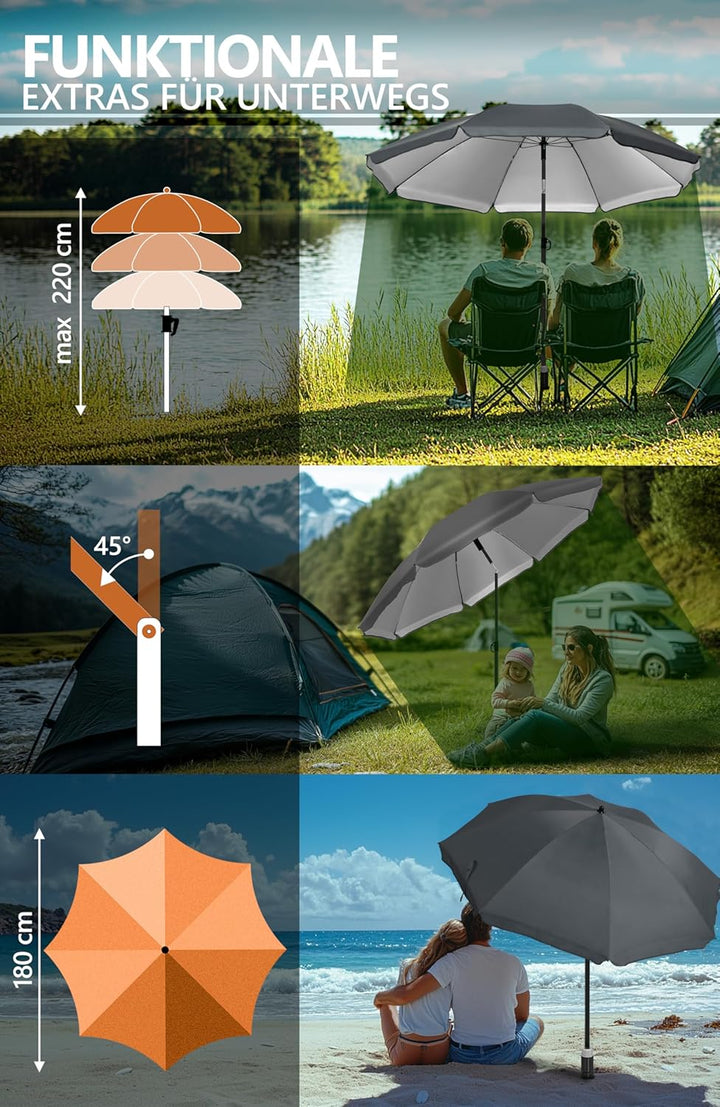 4smile Sonnenschirm Strand SunnyJoy Ø 160 cm, 3er Set - Strandschirm mit UV Schutz 50+, inkl. Sonnen