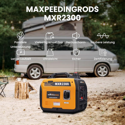 maXpeedingrods Inverter Stromgenerator 2300W Benzin 4 Takt mit USB und 230 V Steckdosen Superleise u