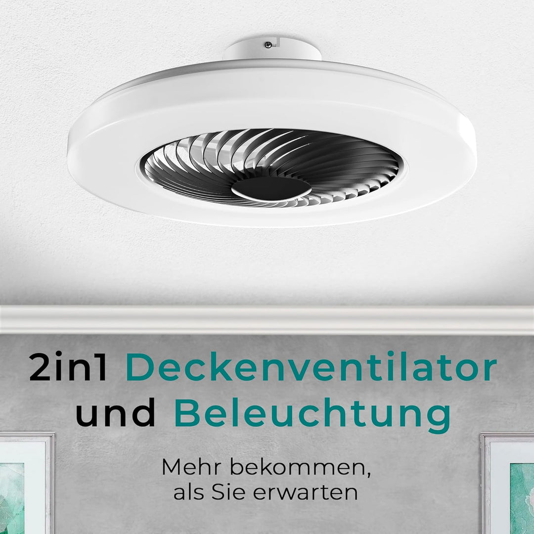 Noaton Deckenventilator mit Beleuchtung 12058B Triton, Schwarz, LED Dimmbar, 3 Farbtemperaturen, Fer