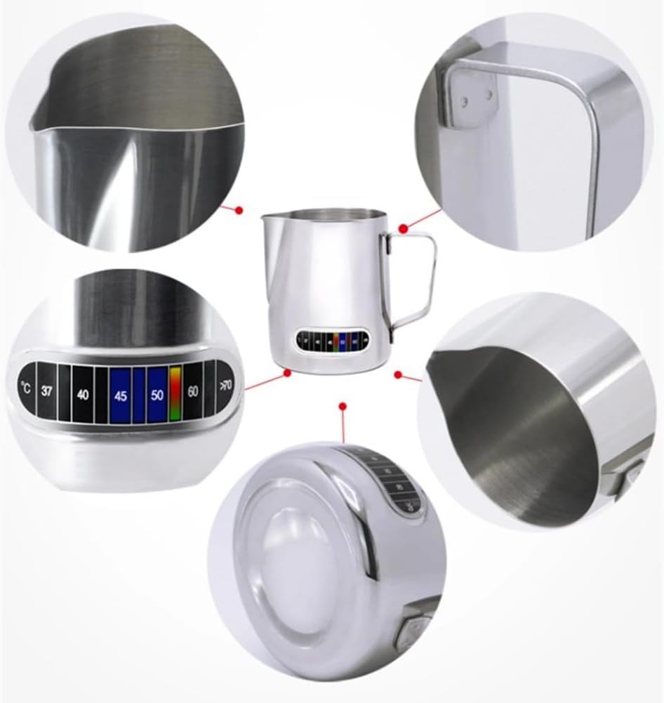 Exqufood Milchaufschäumer Temperaturanzeige Milchaufschäumer und Tasse für Latte Art 350ml