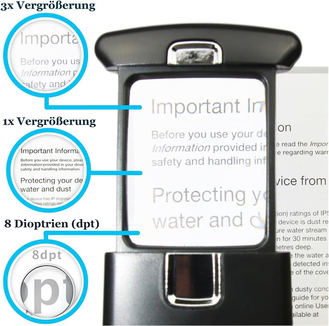 EasY Magnifier Taschen Lupe 3fach mit LED Licht; Kleine Leselupe Lesehilfe für Senioren, Mini Handlu