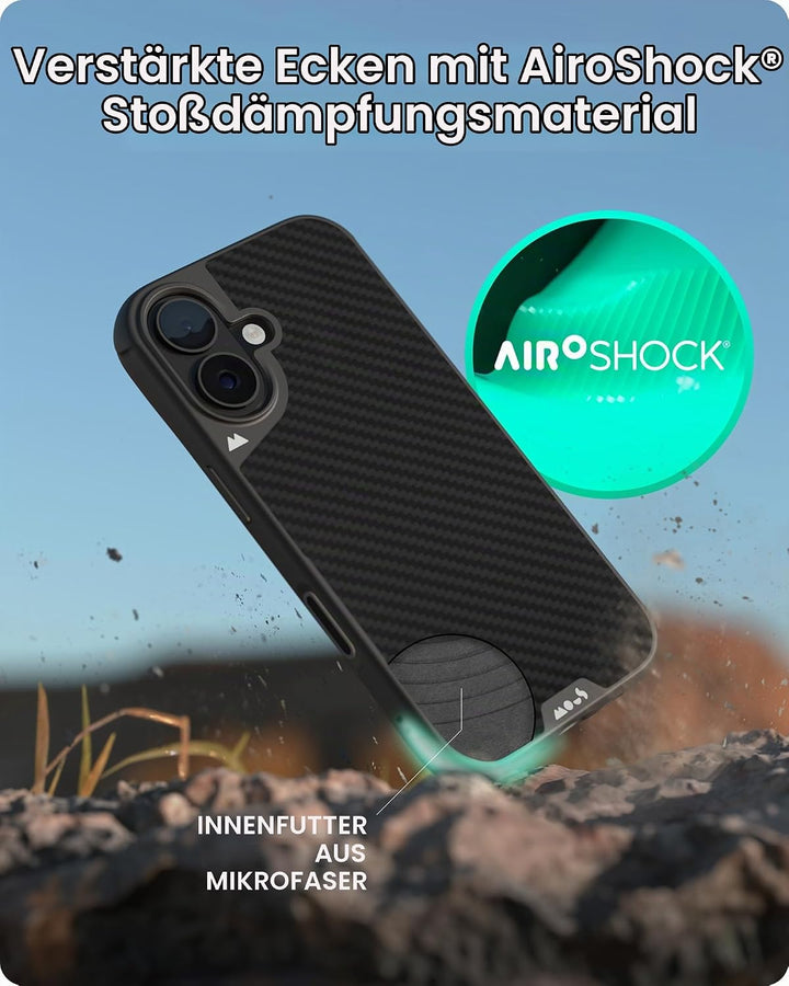 Mous Hülle für iPhone 16 MagSafe Kompatibel Case [Kamerasteuerung Cover] - Limitless 6.0 - Carbonfas