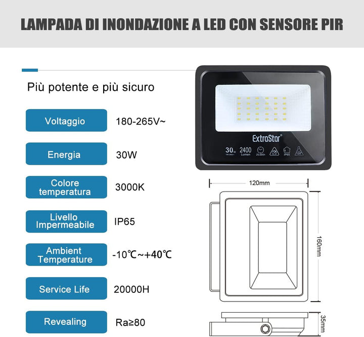 EXTRASTAR 30W LED Strahler, Superhell Led Strahler Aussen, IP65 Wasserdicht LED Fluter, 3000K Warmwe
