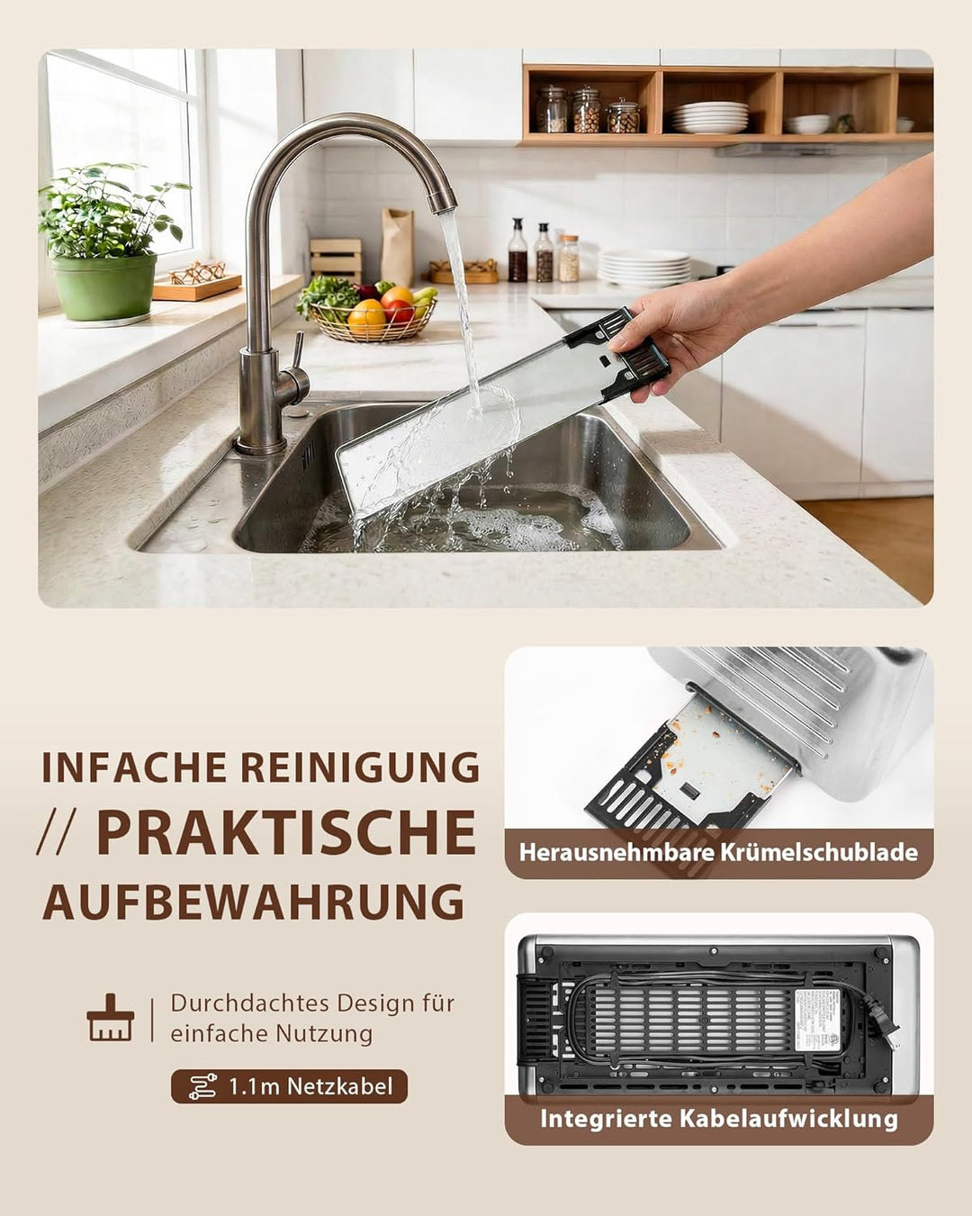 4 Scheiben Langschlitz Toaster Edelstahl, Smart Touchscreen mit LED-Countdown, Memory-Funktion, 6 Br
