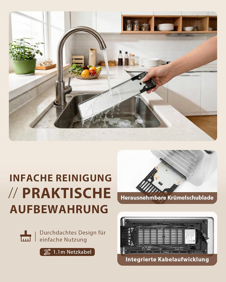 4 Scheiben Langschlitz Toaster Edelstahl, Smart Touchscreen mit LED-Countdown, Memory-Funktion, 6 Br