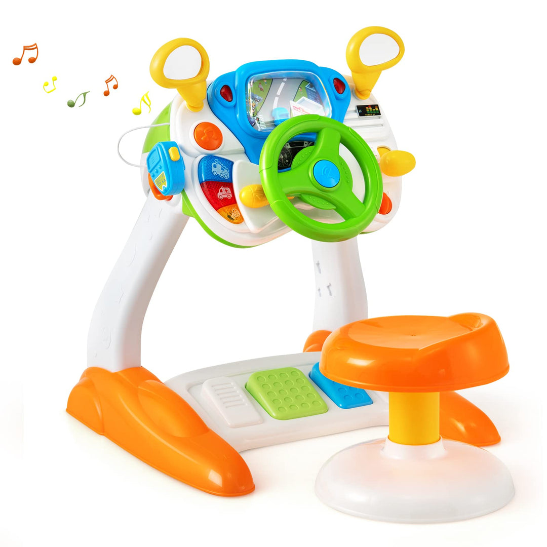 DREAMADE Musikspielzeug zum Cockpit-Thema, Spielzeug Kinder ab 3 Jahre, Lenkrad-Spielzeug mit zyklis