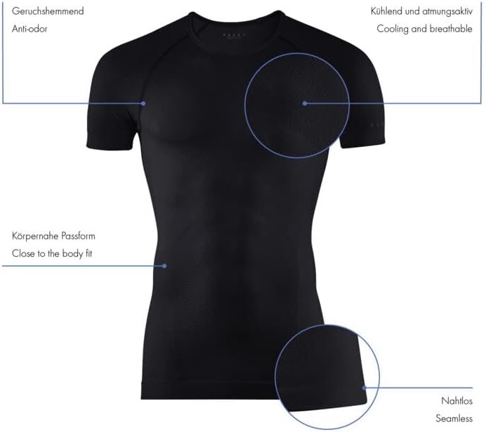 FALKE Herren Cool Round Neck Funktionsshirt Kurzarmshirt für warme bis heisse Temperaturen Sportunte