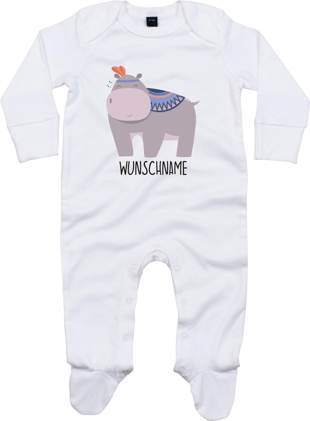 Baby Body Schlafanzug Strampler Langarm Junge Mädchen Tiere Nilpferd Indianer Tiermotiv Name Persona