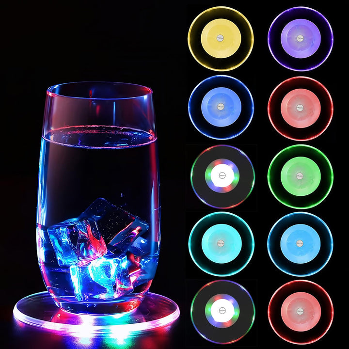 QESSUVNC 10 Stück LED Untersetzer,Bunt LED Untersetzer mit 7 Lichtmodi, 10CM Acryl Rund Wasserdichte