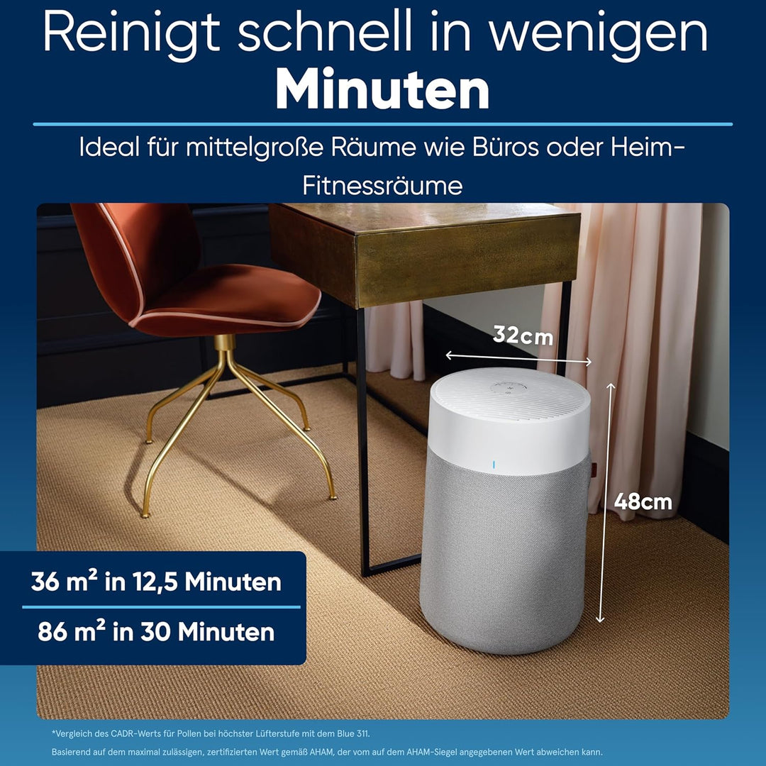 BLUEAIR Luftreiniger für mittlere Räume, reinigt 172 m² in 1h, HEPASilent Luftwäscher für Haus, Haus