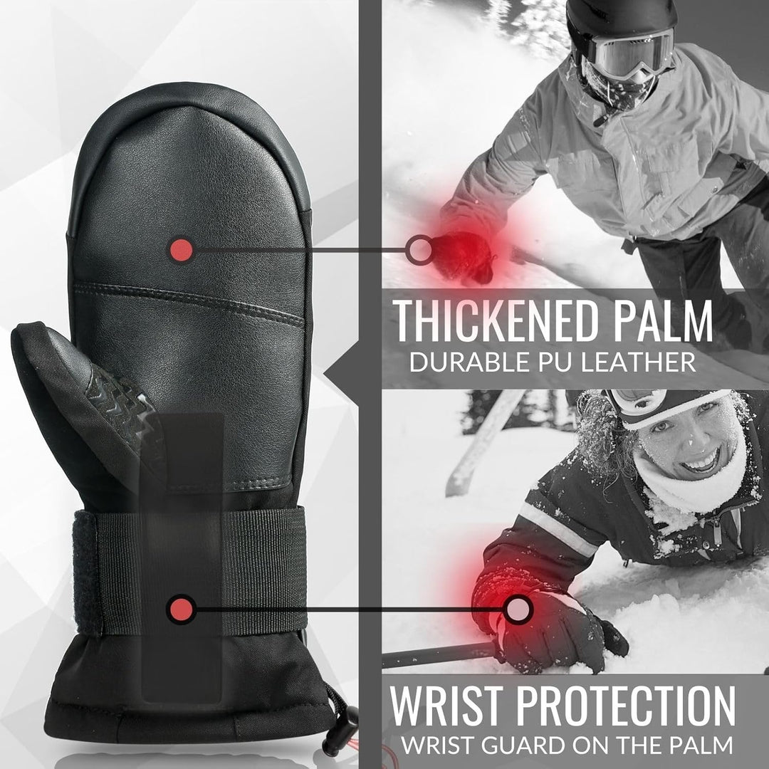 devembr Ski-Fäustlinge mit Handgelenkschützern, Warme Snowboard-Fäustlinge, Wasserdicht (S/M/L) Schw