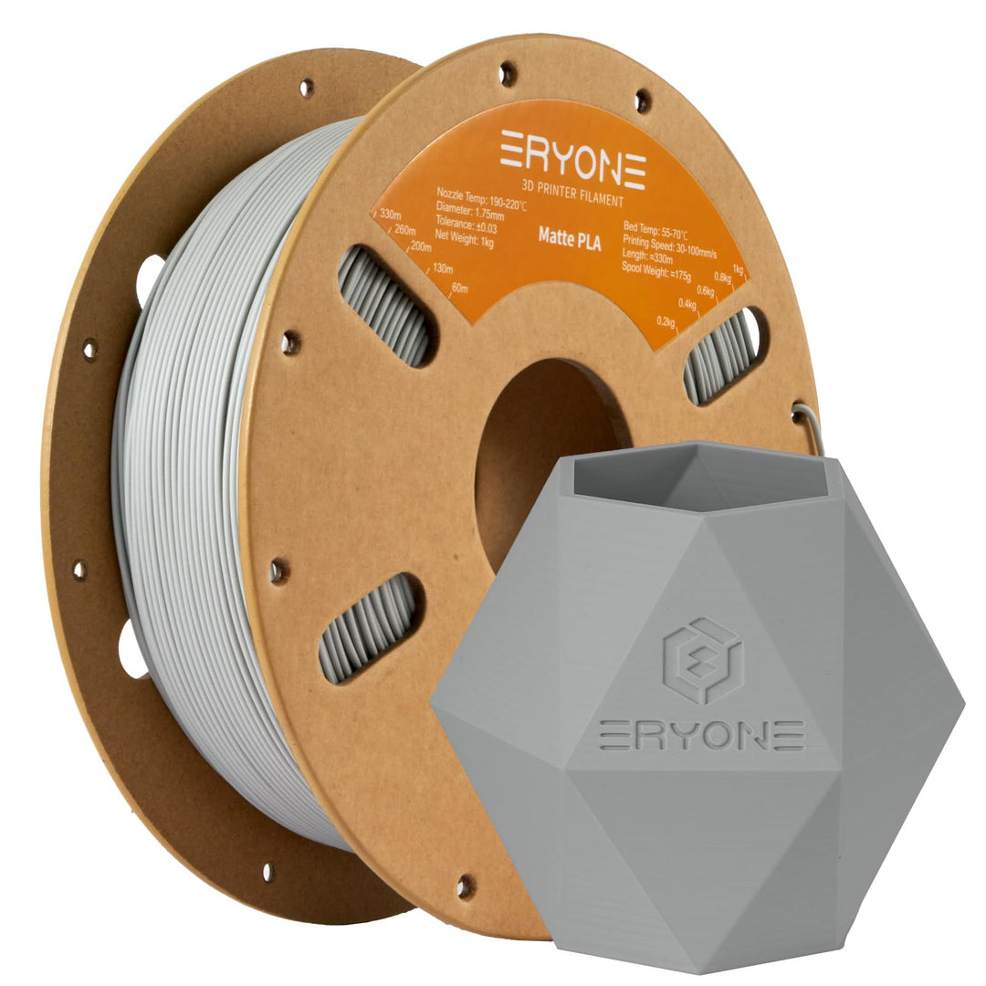 ERYONE Matte PLA 3D Drucker Filament 1.75mm, Massgenauigkeit +/- 0.03 mm, 1 kg 1 Spule, Matte Grau,