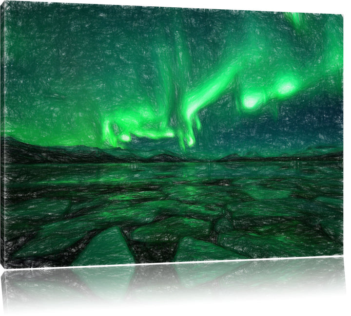 Pixxprint Polarlicht am Himmel als Leinwandbild/Grösse: 100x70 / Wandbild/Kunstdruck/fertig bespannt