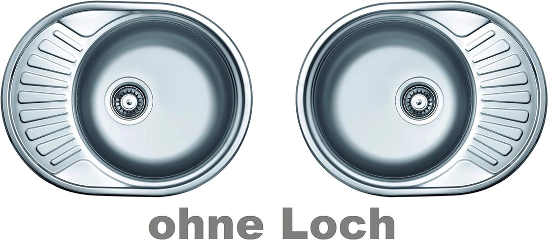 VBChome Einbauspüle 57x44 aus hochwertigem Edelstahl rundes Spülbecken mit Ablagefläche links rechts