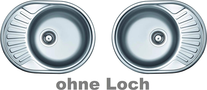VBChome Einbauspüle 57x44 aus hochwertigem Edelstahl rundes Spülbecken mit Ablagefläche links rechts