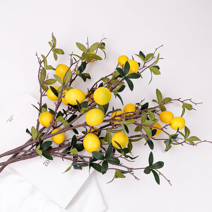 Gresorth Gelb Zitrone Lebensecht Dekoration Künstliche Gefälschte Kunststoff Zweigstelle Obst Blumen