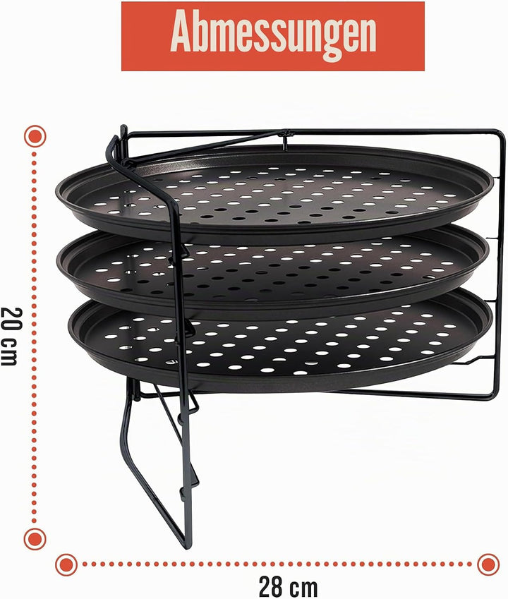 Chef Pomodoro Pizzablech – Pizzablech Rund – Pizza Blech – 3er Set - antihaft gelochte Pizzapfanne a