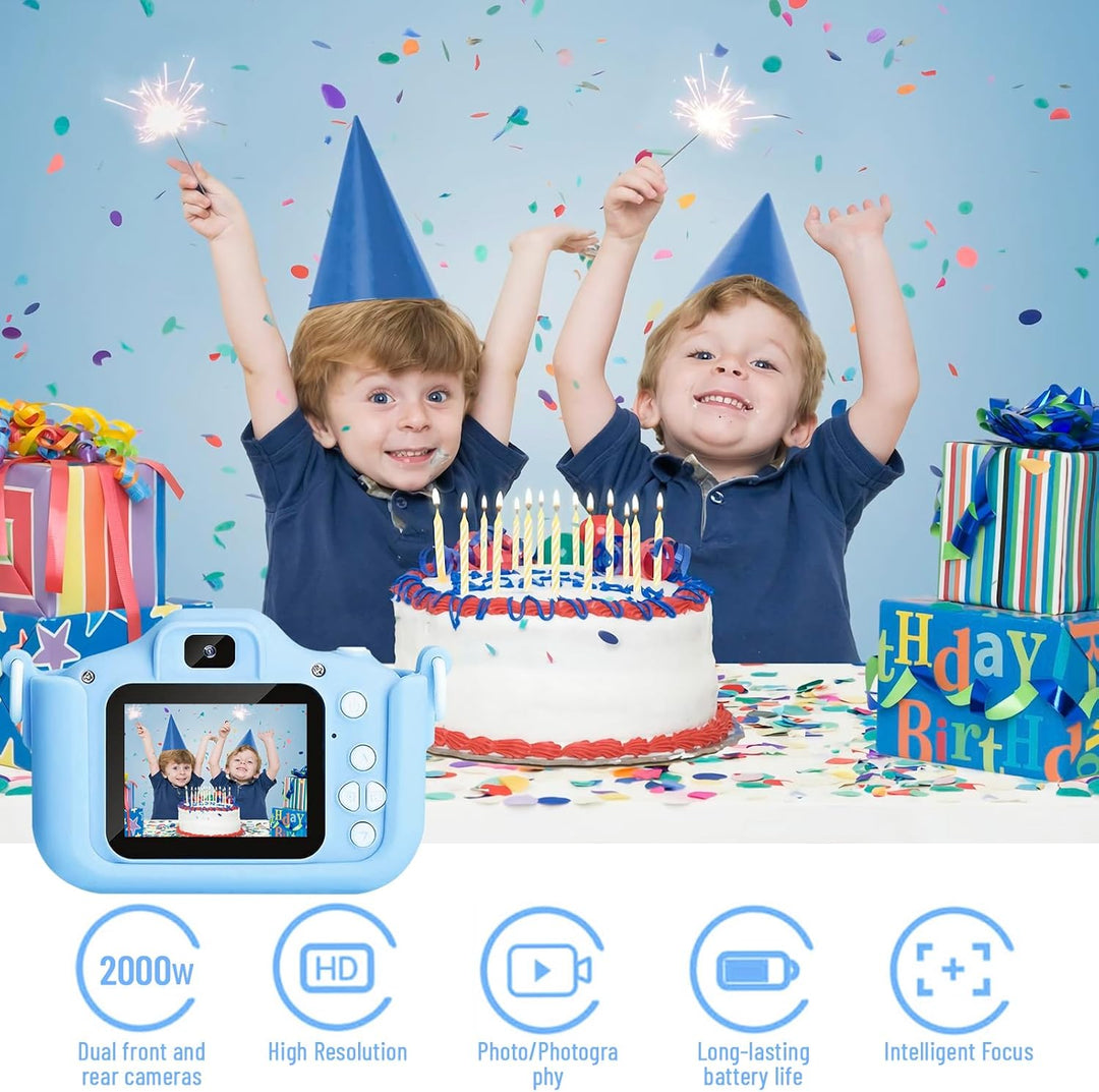 1080P HD Kinderkamera Digitalkamera für Jungen Mädchen, 2" Bildschirm, Wiederaufladbar mit 32GB SD K