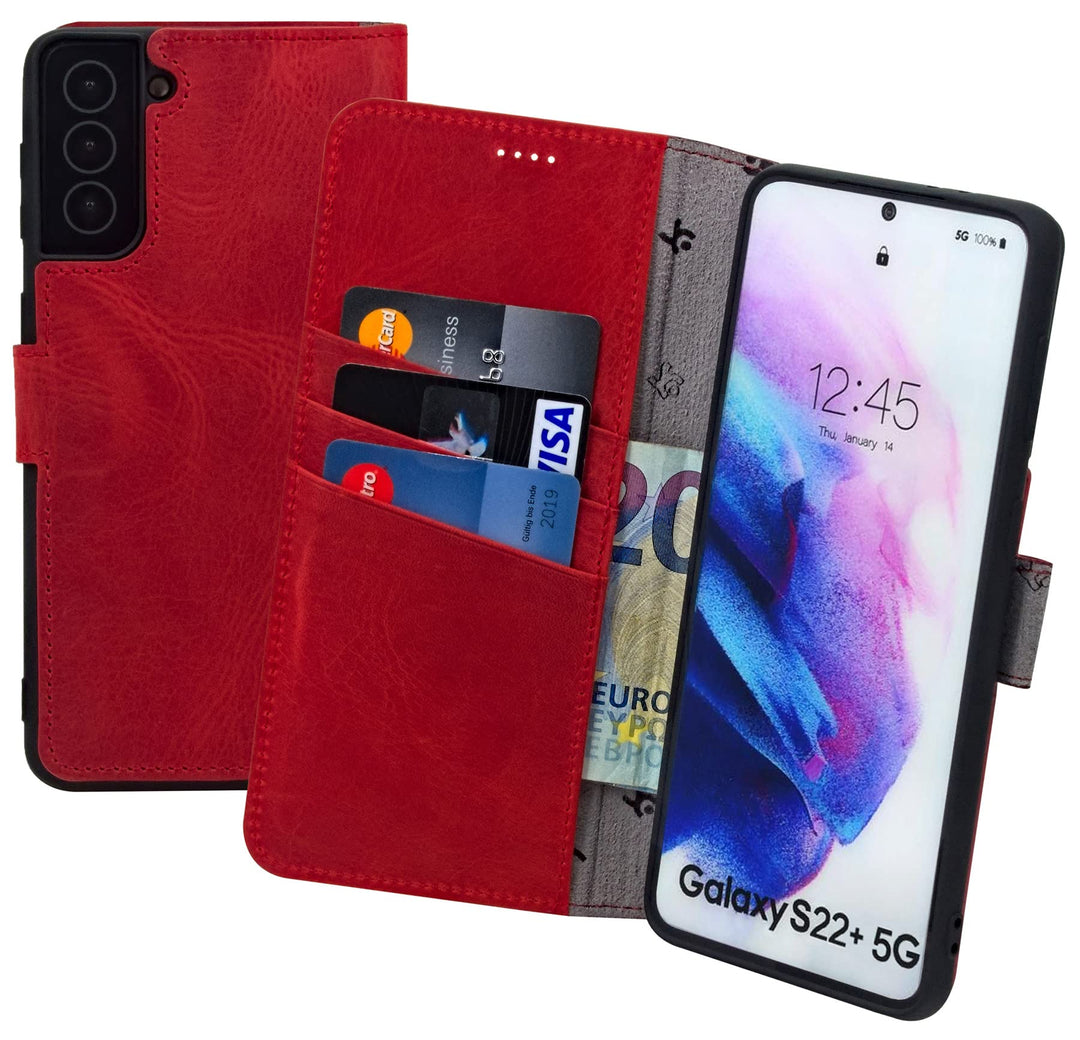 Suncase Book-Style Hülle kompatibel mit Samsung Galaxy S22 Plus 5G Leder Tasche (Slim-Fit) Lederhüll