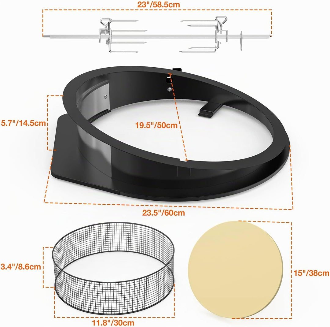 onlyfire PizzaRing Rotisserie Set für Weber 57 cm Kettle Holzkohlegrill, Grillspiess Set Drehspiess