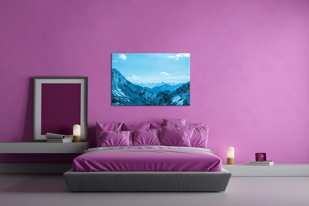 atemberaubender Ausblick in den Alpen Format 80x60 Effekt: Monocrome Blau als Leinwandbild, Motiv fe