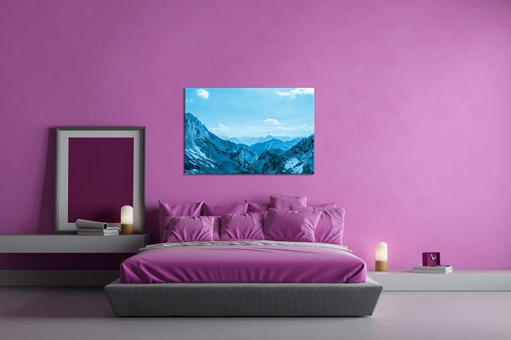 atemberaubender Ausblick in den Alpen Format 80x60 Effekt: Monocrome Blau als Leinwandbild, Motiv fe