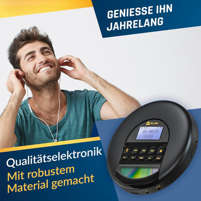 KLIM Nomad CD Player Bluetooth - Tragbarer CD-Player Discman mit langlebigem Akku - Inklusive Kopfhö