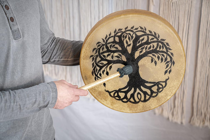 Sonic Energy 15" Rahmentrommel Lebensbaum – Schamanisches Instrument mit Büffelfell – Für Meditation