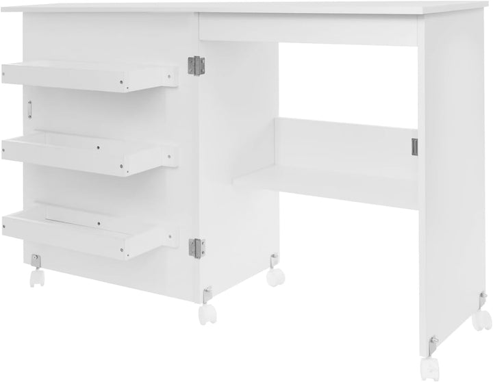 Nähtisch klappbar, Nähschrank Holz mit 3 Aufbewahrungsboxen &amp; Regal, magnetische Tür, 5 Rollen (3 mi
