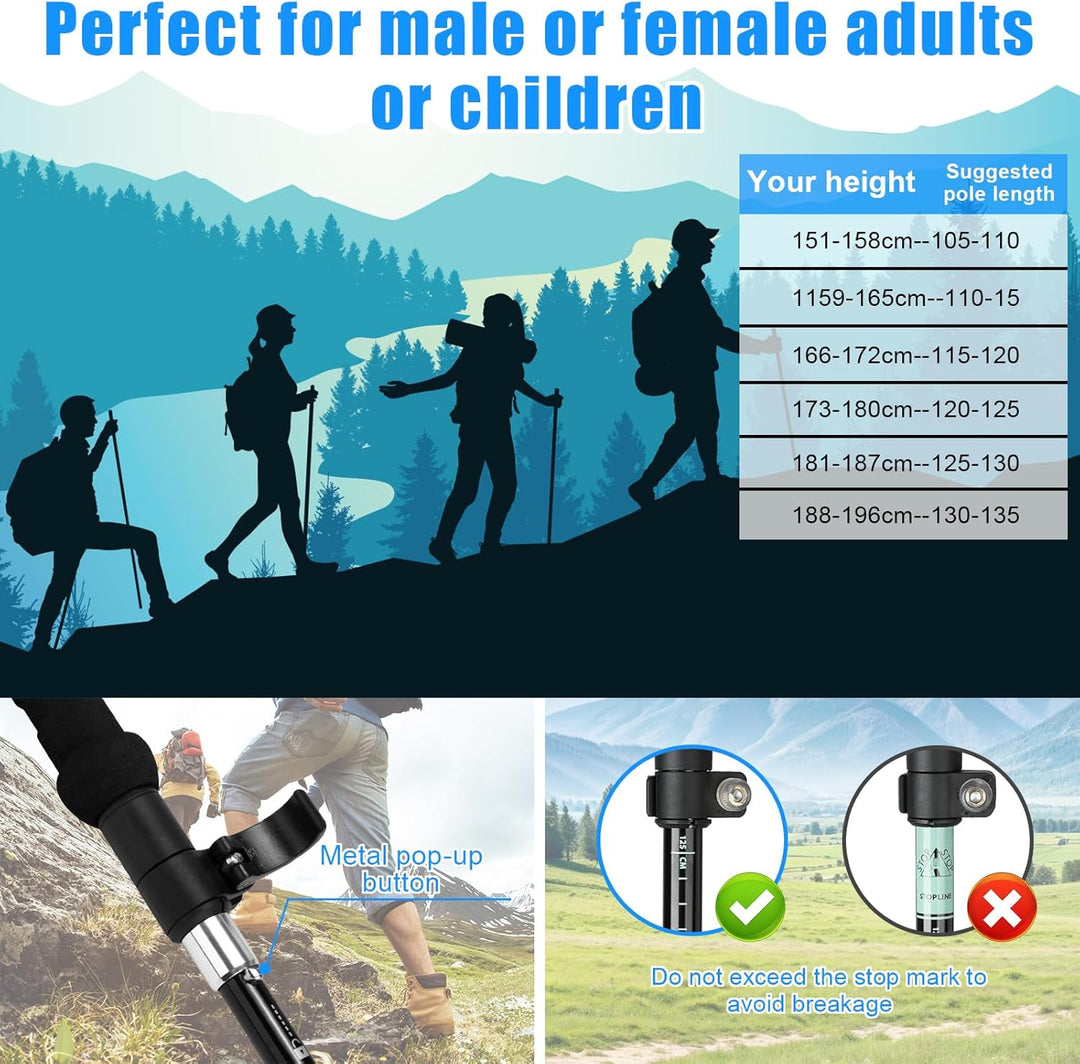 Wanderstöcke, Faltbar, Teleskopstöcke (110-130 cm), Ultraleichte Alu Trekkingstöcke oder Carbon, Wal