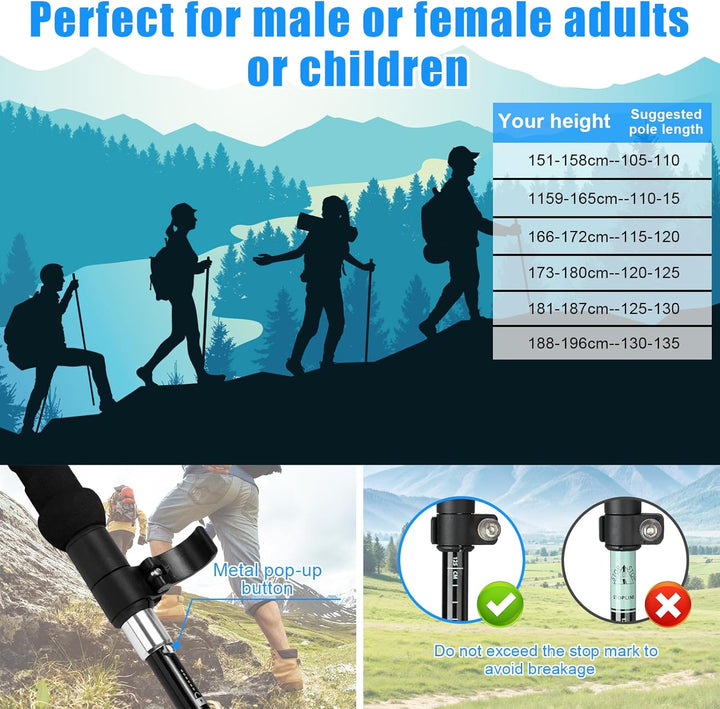 Wanderstöcke, Faltbar, Teleskopstöcke (110-130 cm), Ultraleichte Alu Trekkingstöcke oder Carbon, Wal