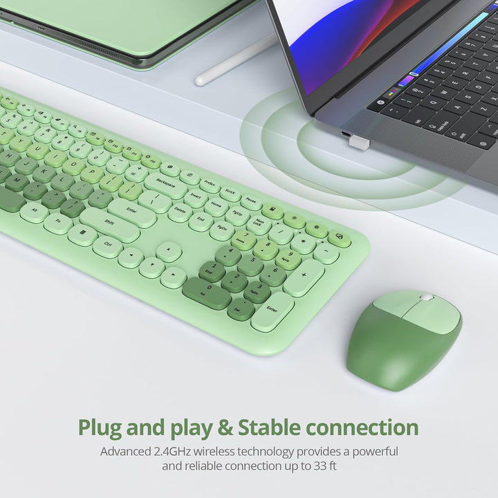 Tastatur und Maus Kabellos, Retro Bunt Tastatur Funktastatur mit Stille Mouse Amerikanisch QWERTY ,