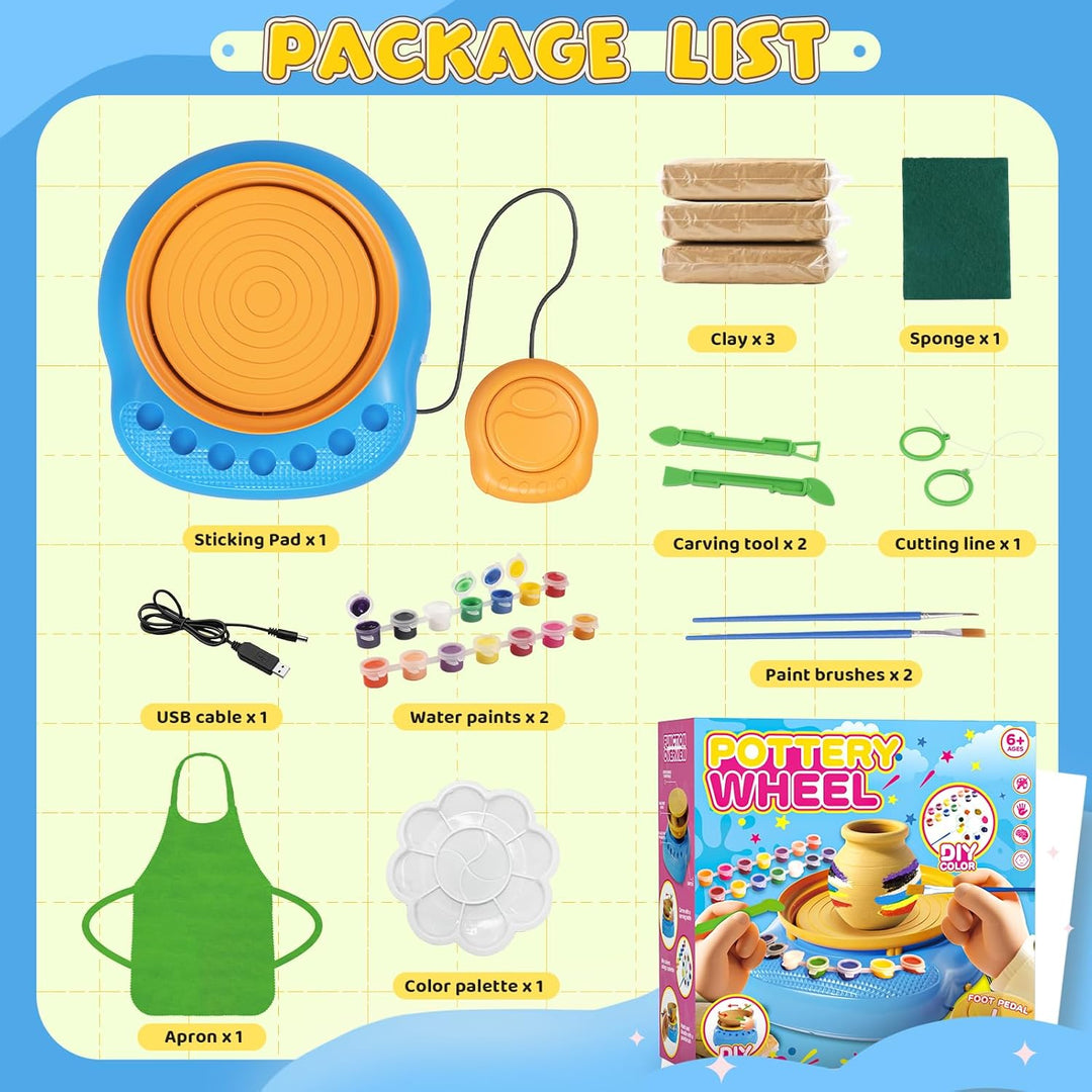 Töpferscheibe für Kinder 6-12 Jahre – Komplettes DIY-Töpfer-Set für Anfänger mit 4 Lufthärtenden Ton