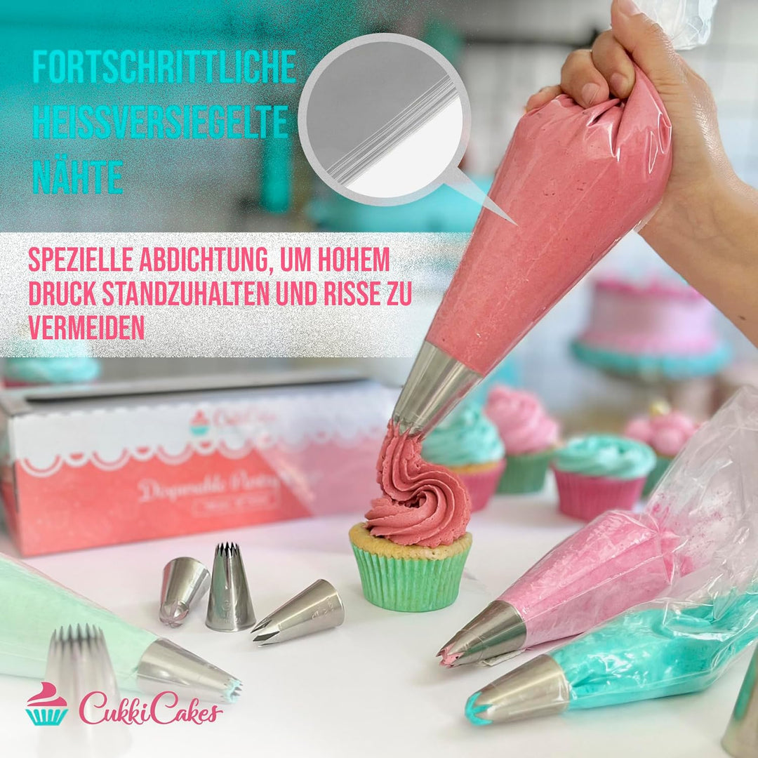 CukkiCakes 600 Stück Profi Einweg Spritzbeutel (Grösse: 30cm/40cm/47cm/53cm) - 100% Recycelbar - Ext