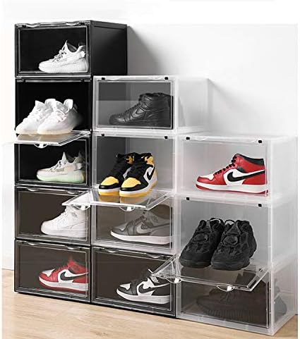 PUCHIKA Schuhboxen, Schuhbox, 6er-Set, Schuhboxen stapelbar schwarz, Schuhbox mit durchsichtiger Tür