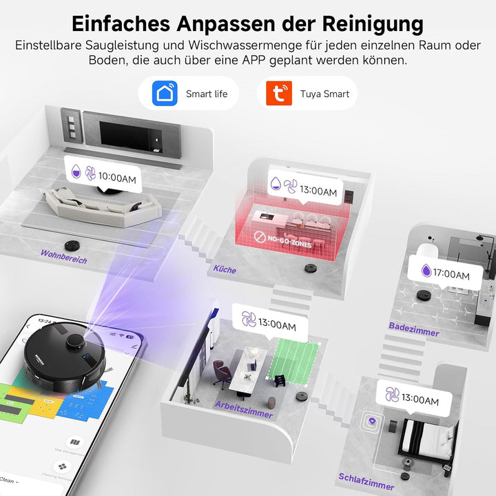 MONSGA Saugroboter mit Wischfunktion, 3.5L Staubsauger Roboter mit Absaugstation, 5000Pa Saugkraft,