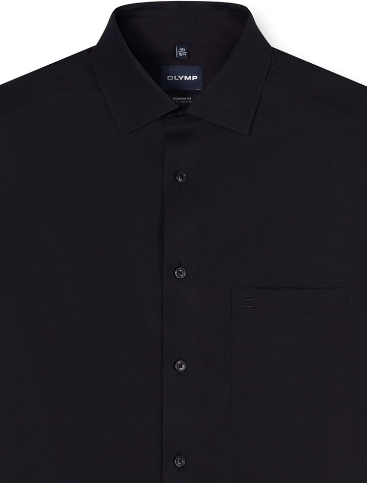OLYMP Herren Businesshemd Langarm Luxor,Einfarbig,modern fit,New Kent 37 Schwarz 68, 37 Schwarz 68