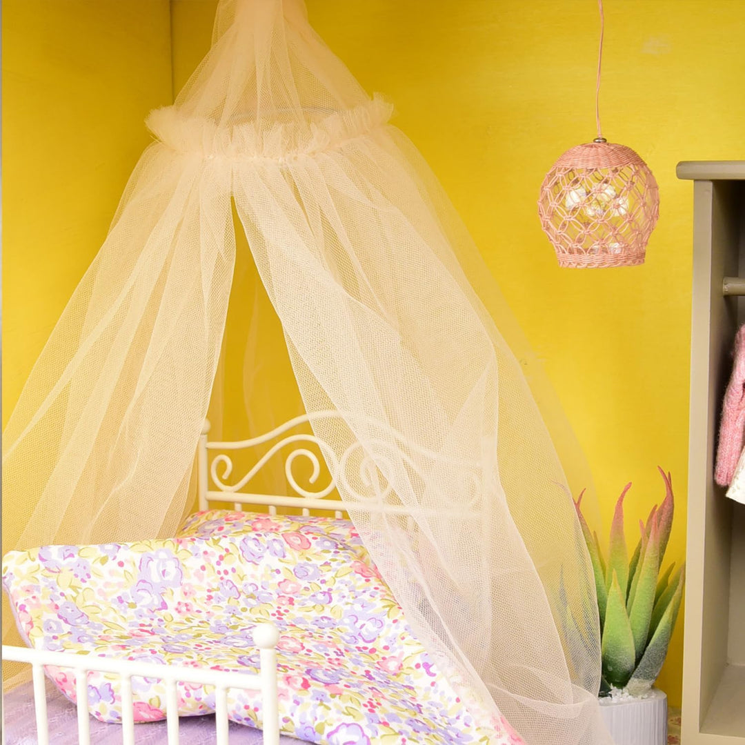 1:12 Puppenhausmöbel Bett Vorhang, Miniatur Schlafzimmer Zubehör Vorhänge Deko für Puppenhaus