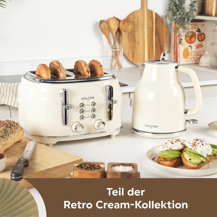Salter Retro Creme Wasserkocher - 1,7L, 360°-Basis, abnehmbarer Kalk-Filter, Flaches Heizelement, Tr