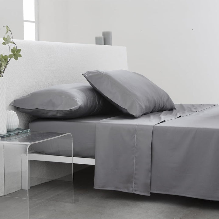 COTTON ARTean Satin-Bettwäsche-Set, ägyptische Baumwolle, Fadenzahl 300, grau, für Betten von 90 x 1