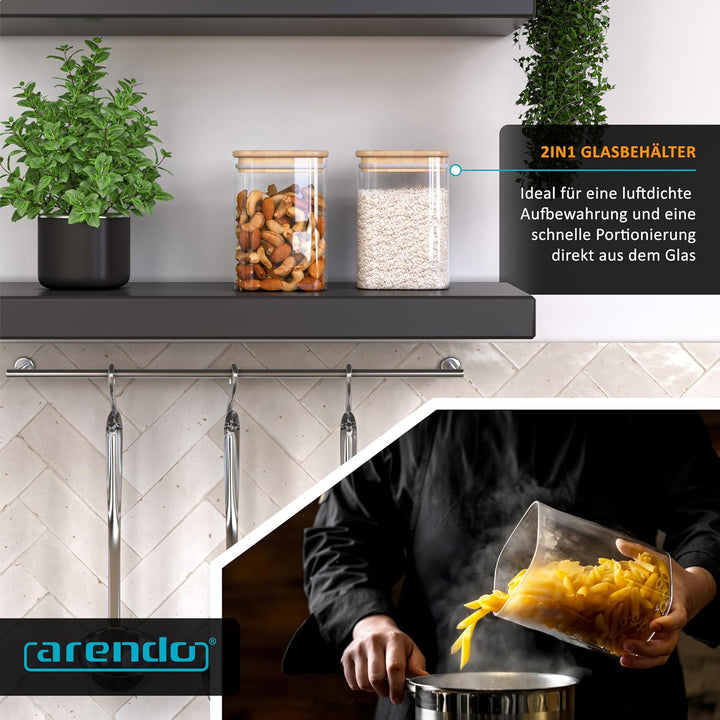 Arendo - Vorratsbehälter mit Deckel 1200ml - 2er Set - Behälter aus Glas – hitzebeständig – Vorratsd