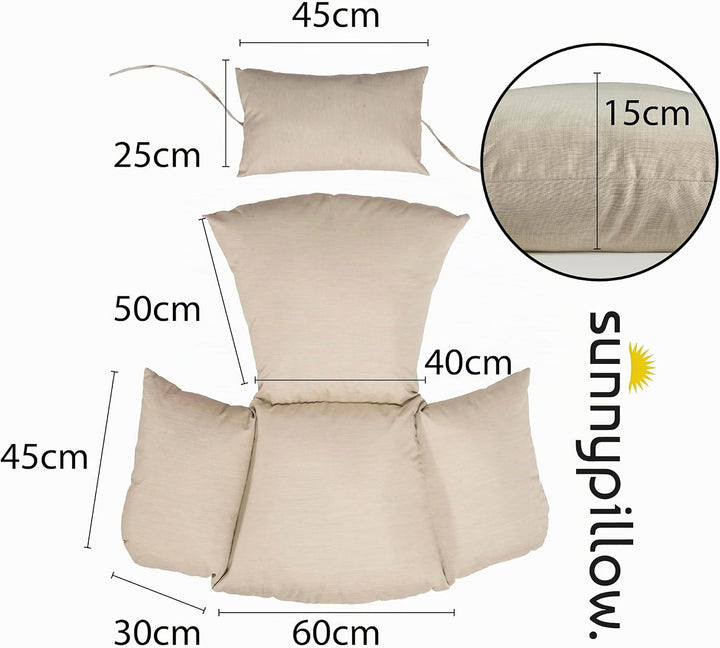 sunnypillow Hängesessel Kissen - Outdoor, Indoor - Auflage für Rattan &amp; Polyrattan Hängeschaukel - P