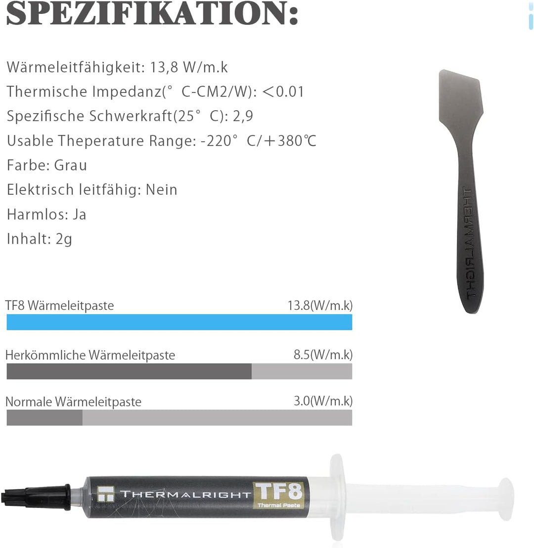 Thermalright TF8 Hochleistungs-Wärmeleitpaste - 5,8 Gramm, 13,8 W/mK, hohe Haltbarkeit, einfach anzu