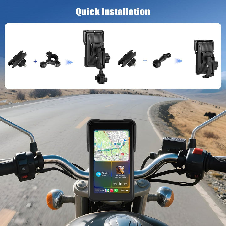 SIXWIN Carplay Motorrad Display für Moto mit Wireless Carpla/Android Auto, 5'' HD Touchscreen Bildsc