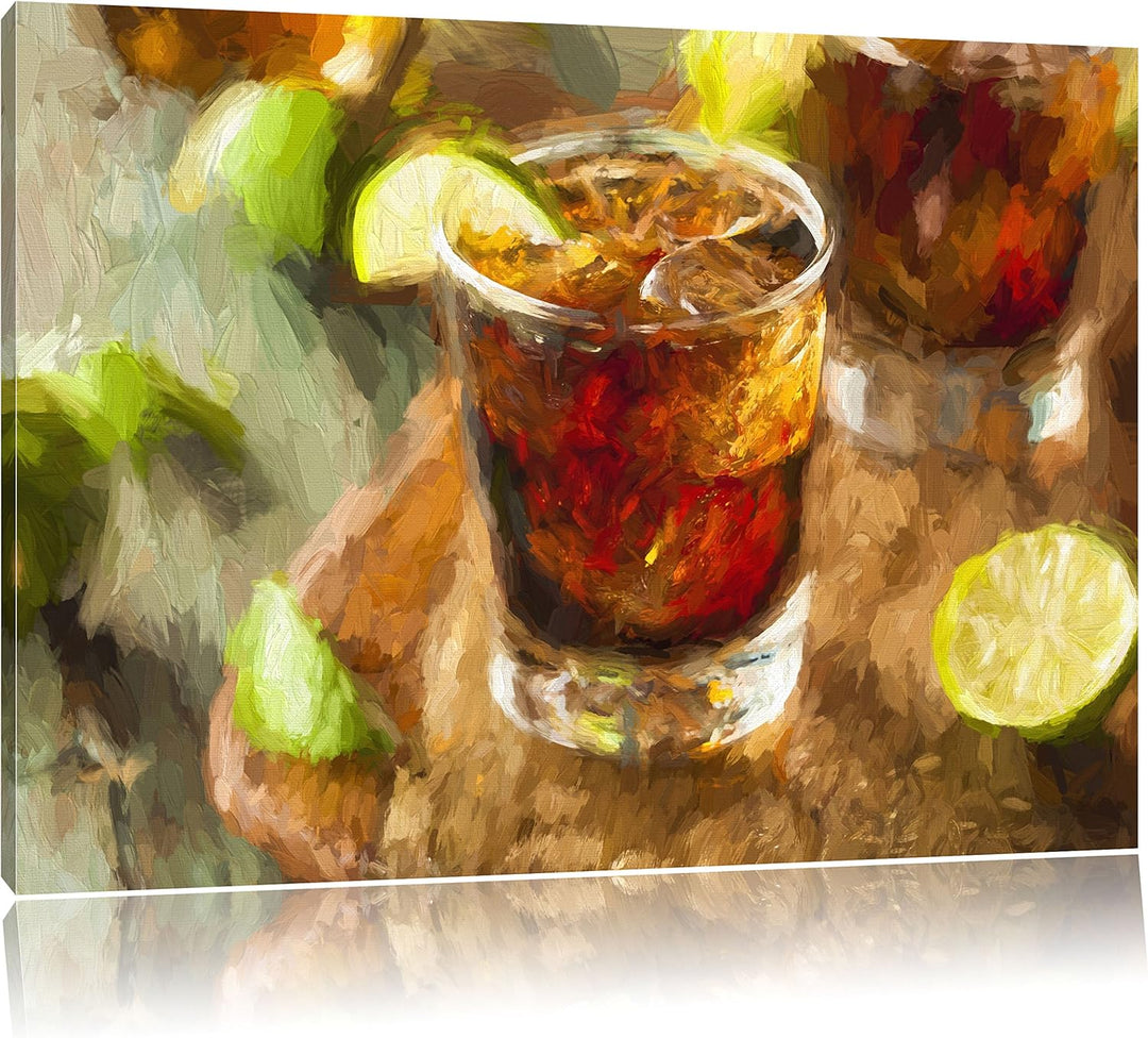 Pixxprint Erfrischender Cuba Libre Kunst als Leinwandbild/Grösse: 100x70 / Wandbild/Kunstdruck/ferti